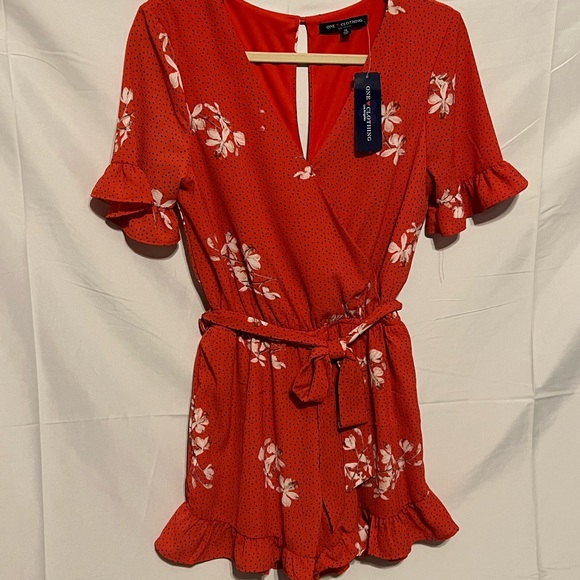 Sz S Ruffles & Floral & Dots Faux Wrap Front Challis Romper NWT - Picture 15 of 16